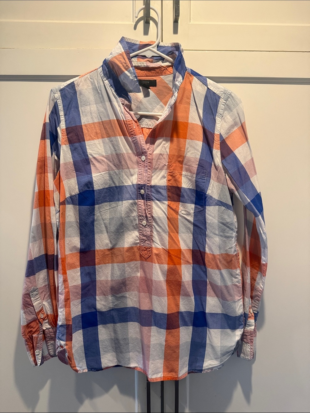 J.Crew Check Popover Shirt in Orange & Blue